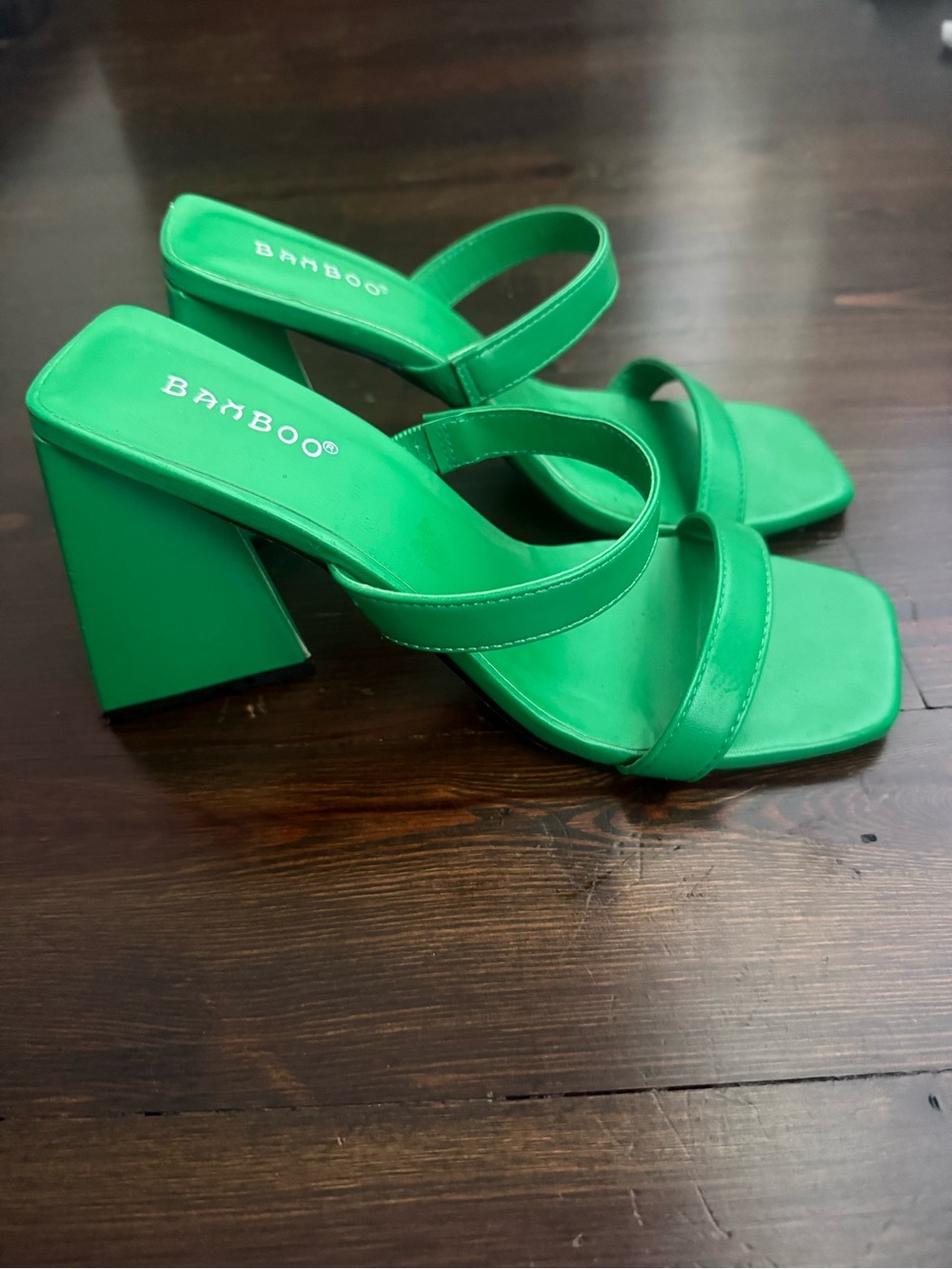 BAMBOO Bright Green Block Heel Slide Sandals